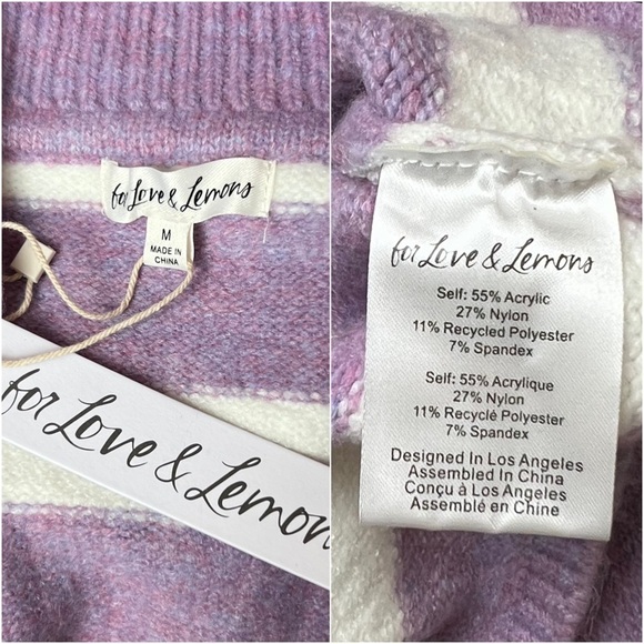 NWT LOVE LEMONS 90s Lavender Stripe V-Neck Oversized Soft Knit Cropped Sweater M - Picture 14 of 15